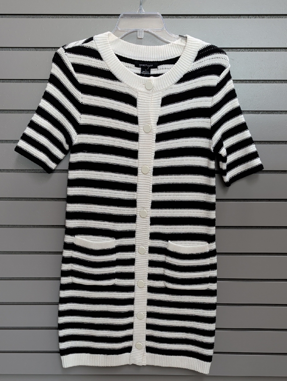 Sanctuary Black and White Striped Knit Button-Front Dress Small NWT